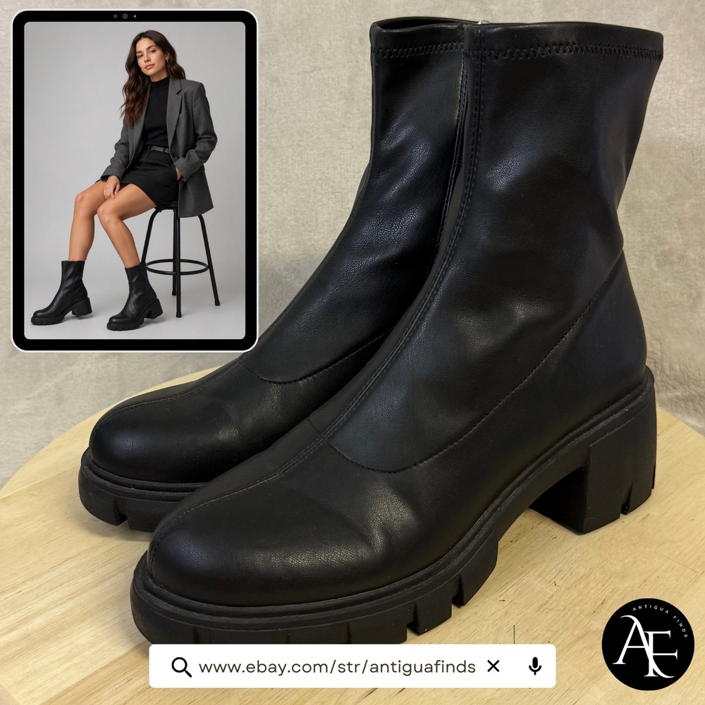 Steven New York Hower Black Chunky Platform Ankle Boots HOWE01D1 Womens 8M